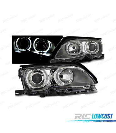 PHARES BMW E46 01-05 LED ANGEL EYES CHROMÉ