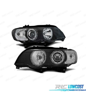 PHARES BMW X5 E53 99-03 ANGEL EYES LED NOIR