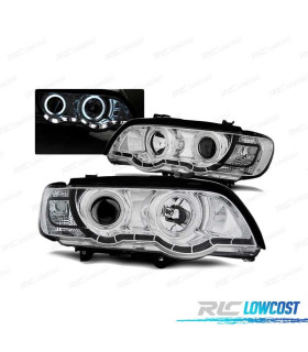 PHARES BMW X5 E53 99-03 ANGEL EYES XENON CHROMÉ