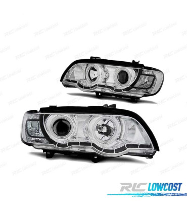 PHARES BMW X5 E53 99-03 ANGEL EYES XENON CHROMÉ