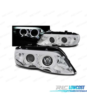 PHARES BMW X5 E53 03-06 ANGEL EYES XENON CHROMÉ
