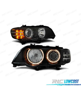 PHARES BMW X5 E53 99-03 ANGEL EYES FOND NOIR CLIGNOTANT LED