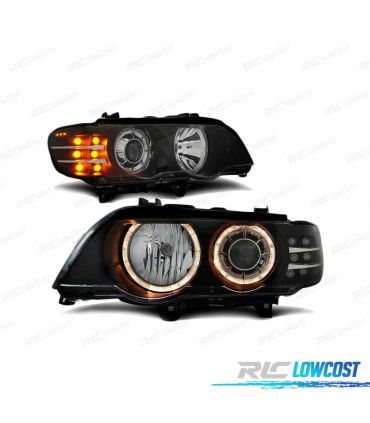 PHARES BMW X5 E53 99-03 ANGEL EYES FOND NOIR CLIGNOTANT LED