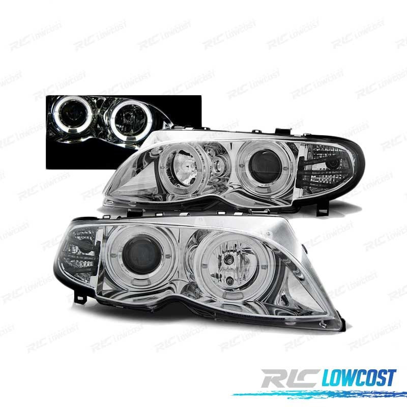 PHARES POUR BMW E46 01-05 ANGEL EYES LIMOUSINE TOURING CHROMÉ