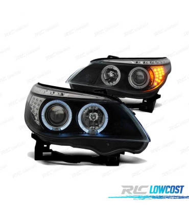 PHARES BMW E60 E61 03-07 LED ANGEL EYES NOIR