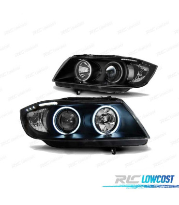 PHARES BMW E90 E91 05-08 CCFL ANGEL EYES FOND NOIR