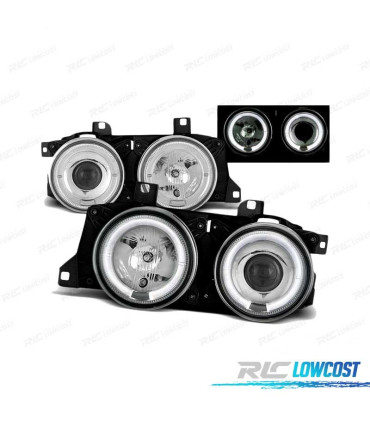 PHARES BMW E32 E34 ANGEL EYES CHROMÉ