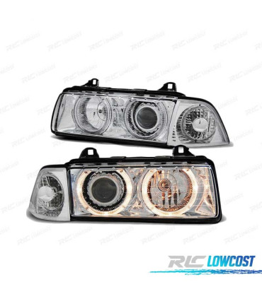 PHARES BMW E36 91-99 COUPE CABRIO ANGEL EYES CHROMÉ