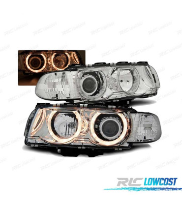 PHARES BMW E38 98-01 H7 H7 ANGEL EYES CHROMÉ