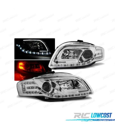 PHARES LED TUBE LIGHT POUR AUDI A4 B7 04-08 CHROMÉ