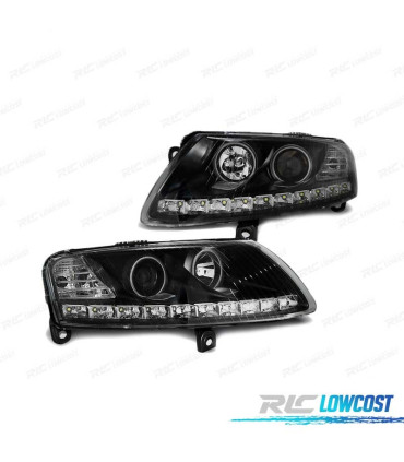 PHARES LED ANGEL EYES AUDI A6 C6 04-08 NOIR