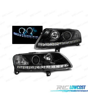 PHARES LED ANGEL EYES POUR AUDI A6 C6 04-08 NOIR