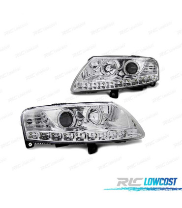 PHARES LED ANGEL EYES POUR AUDI A6 C6 04-08 CHROMÉ