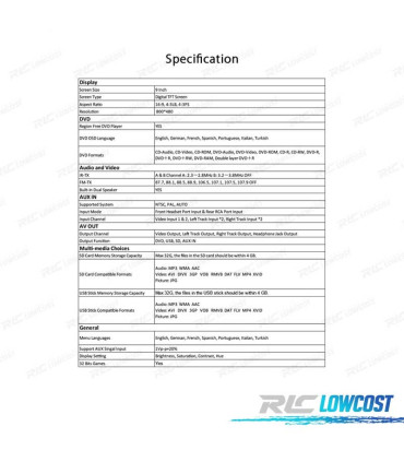 APPUI-TÊTE MULTIMÉDIA DVD 9" POUCES COULEUR TACTILE EN NOIR