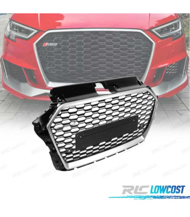 CALANDRE AUDI A3 8V 16-20 LOOK RS3 NOIR ARGENT