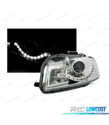 PHARES AUDI A3 8P 03-08 LED DAYLIGHT FOND CHROMÉ