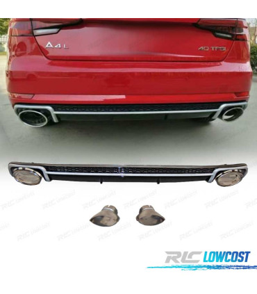 DIFFUSEUR ARRIÈRE AUDI A4 B9 16- LOOK RS4 NOIR BRILLANT CHROMÉ